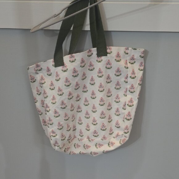 Floral Tote Bag with Green Handles - Picture 1 of 2